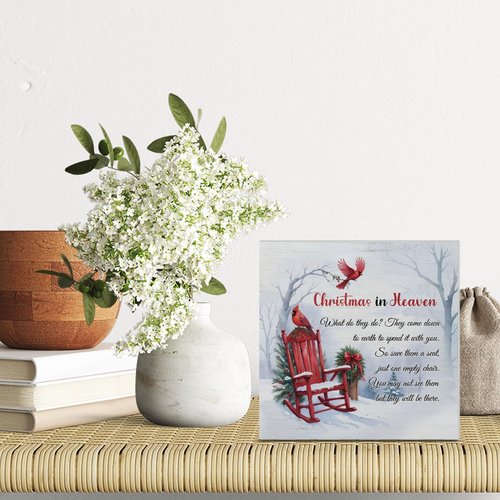 Cardinal Christmas Ornaments | Empty Chair Wooden Plaque - Sympathy Gift for Loss, 5 x 5 Inches