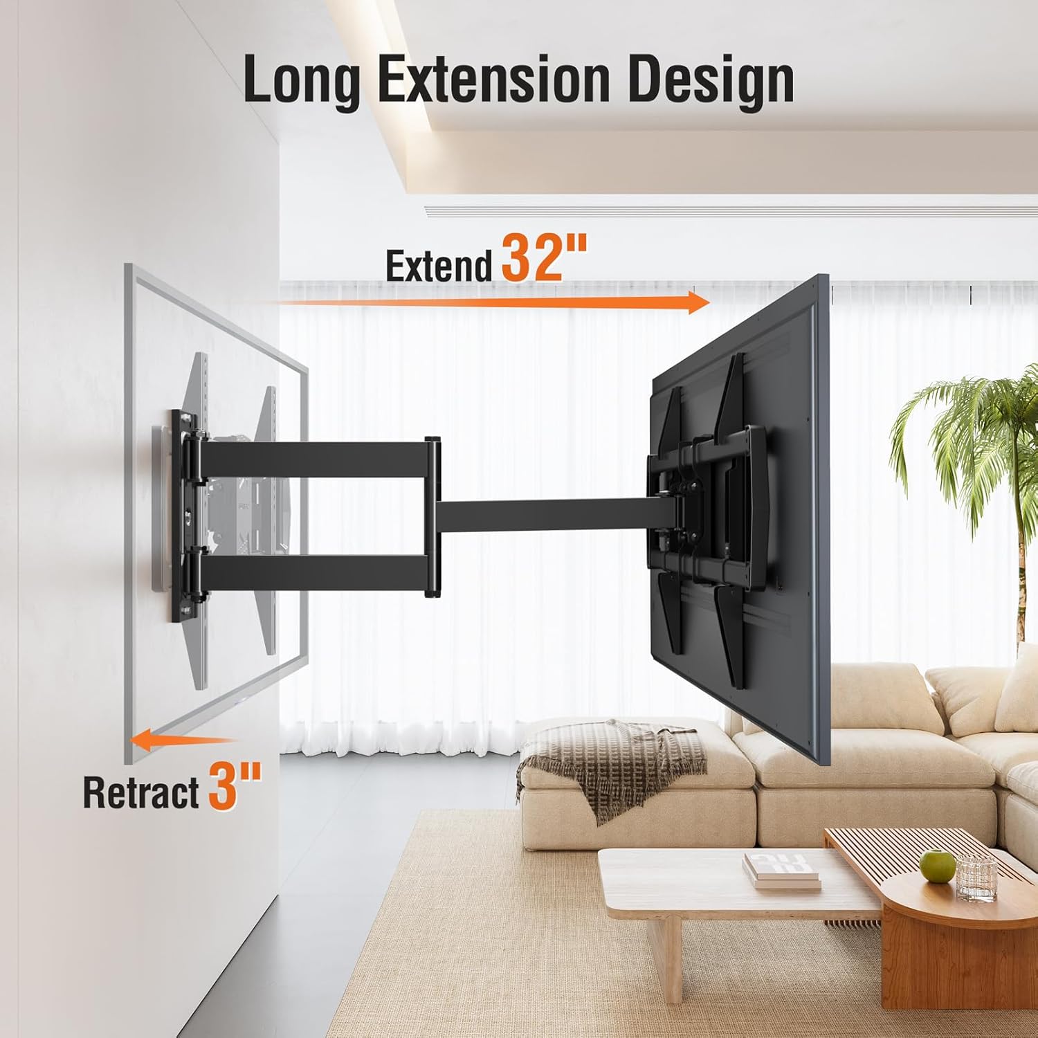 **ELIVED Long Arm TV Mount - Articulating Wall Bracket for 42-75 Inch TVs | 32" Extension, Swivel & Tilt**