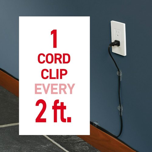 Command Round Cord Clips - Damage-Free Cable Management | 40 Clear Clips with 48 Strips
