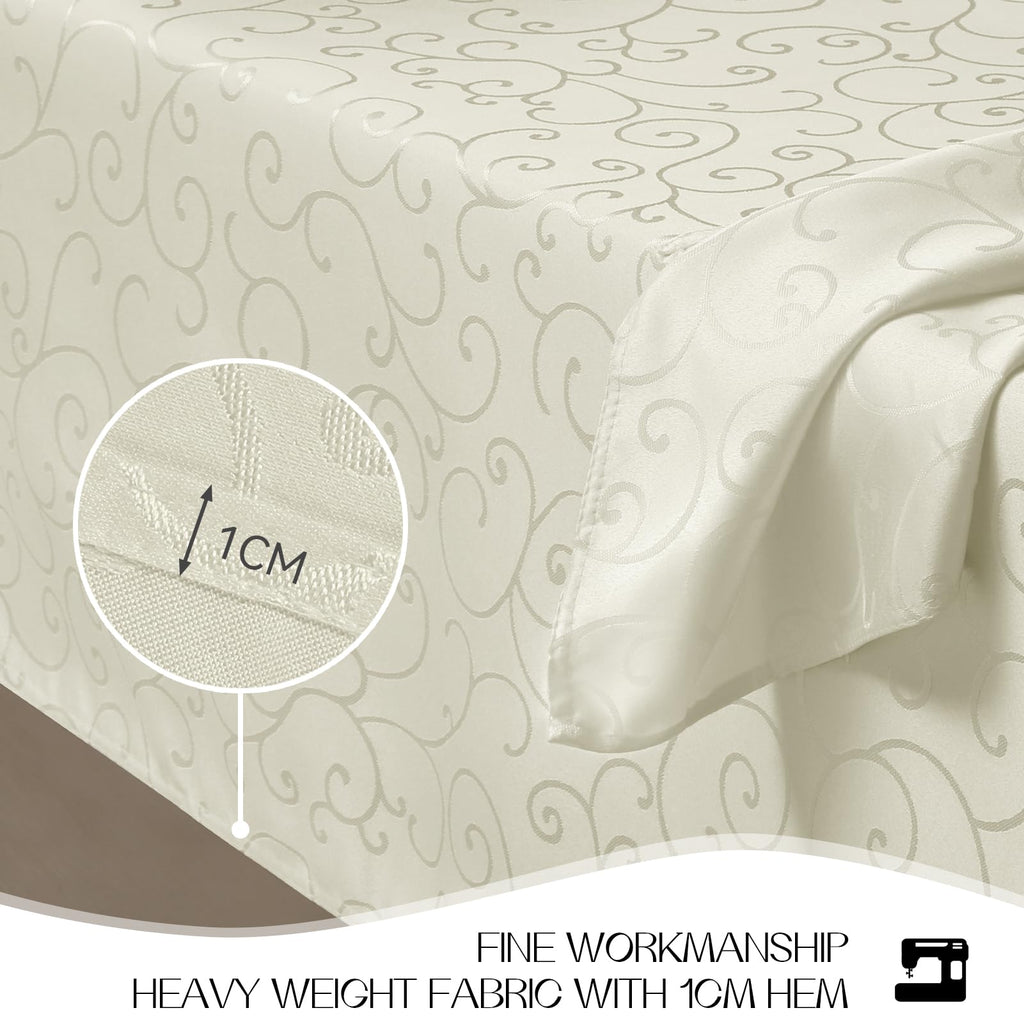 Romanstile Jacquard Rectangle Tablecloth, Waterproof Elegant Damask Curly Floral Pattern Table Cloth, Washable Decorative Polyester Table Cover for Kitchen/Dining/Parties - Ivory/Cream, 60 x 104 Inch