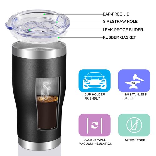 VEGOND 20oz Tumbler Stainless Steel Tumbler Cup with Lid And Straw Vacuum Insulated Double Wall Travel Coffee Mug(Black 12 Pack)