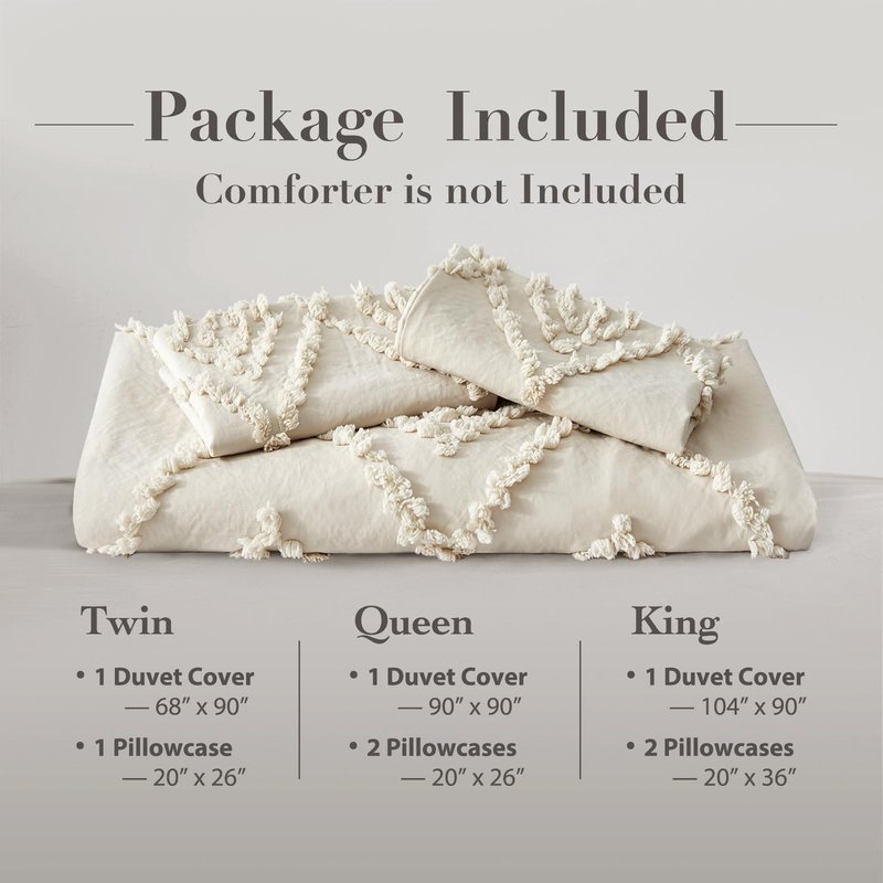 Oli Anderson Tufted Duvet Cover King Size, Soft and Lightweight Duvet Covers Set for All Seasons, 3 Pieces Boho Embroidery Shabby Chic Bedding Set (Beige, King, 104" x 90")