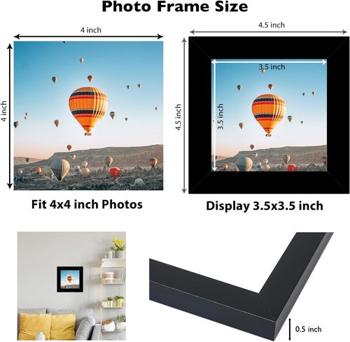 JCJMY 4x4 Black Picture Frame - Versatile Wall Hanging or Tabletop Display with Shatter-Resistant Plexiglass