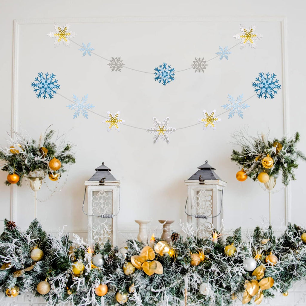 Skiennix 60-Piece Snowflake Garland Banner Set - DIY Craft Kit for Festive Christmas Decor