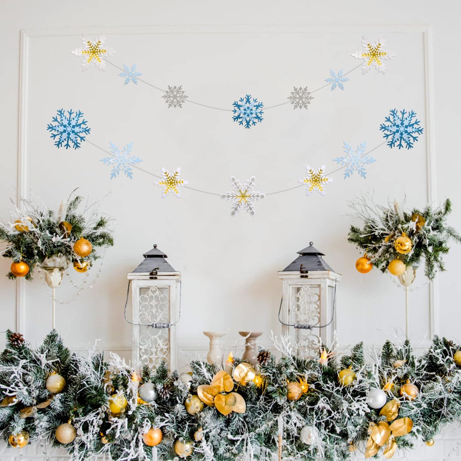 Skiennix 60-Piece Snowflake Garland Banner Set - DIY Craft Kit for Festive Christmas Decor