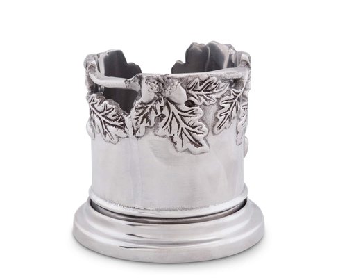 Arthur Court Sand Cast Aluminum Forest Oak Leaf Wine Bottle Coaster Sand Casted Artisan Metal 6 inch Diameter 4 inch Tall