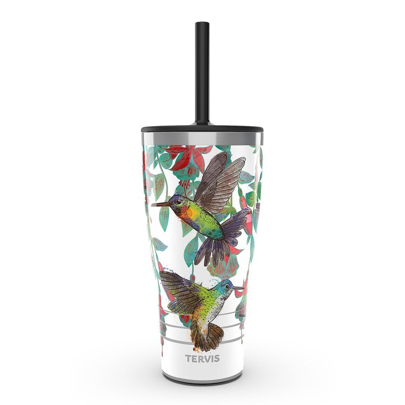 Tervis Traveler Colorful Hummingbirds Triple Walled Insulated Tumbler Travel Cup Keeps Drinks Cold & Hot, 30oz with Straw Lid, Stainless Steel