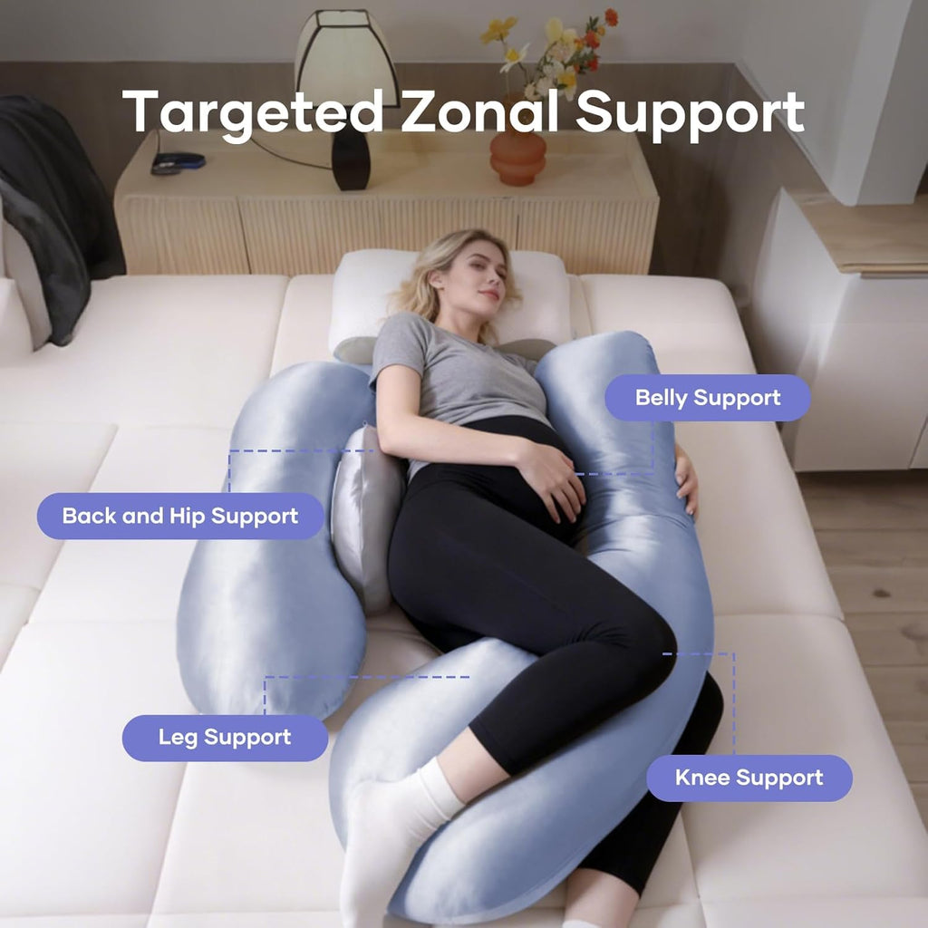 Skiennix Pregnancy Pillow - Adjustable H-Shaped Full Body Support for Side Sleeping | Cooling Cover, Blue