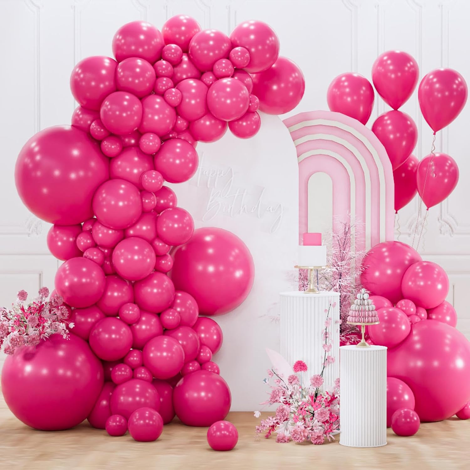 PartyWoo Hot Pink Balloon Arch Kit - 155 Pcs in Various Sizes for Baby Showers, Weddings & Birthdays