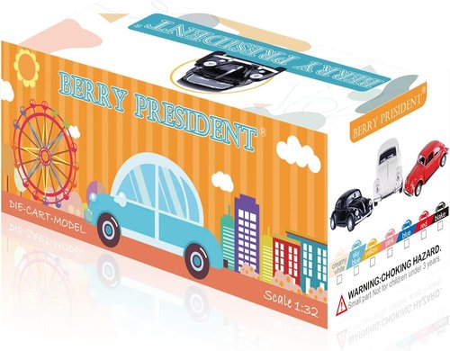 Berry President Classic Beetle Bug Diecast Metal Pull Back Car Model Toy - Vintage 1/32 Scale (Sky Blue)
