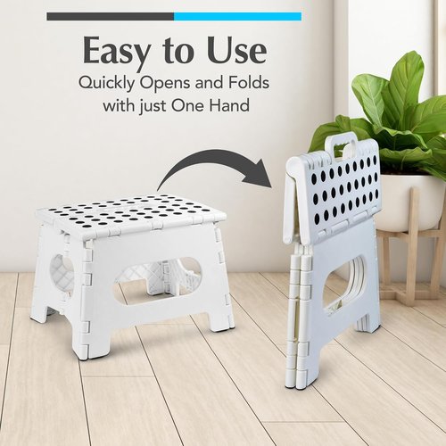 Handy Laundry Folding Step Stool - Lightweight & Sturdy for Adults and Kids - Easy One Flip Open | White - 9 Inch