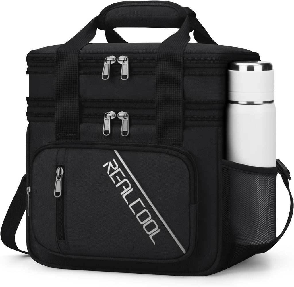 RealCool Insulated Lunch Bag - Double Deck Leakproof Soft Cooler for Work & Travel | Black