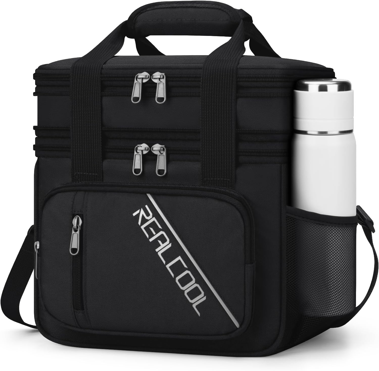 RealCool Insulated Lunch Bag - Double Deck Leakproof Soft Cooler for Work & Travel | Black