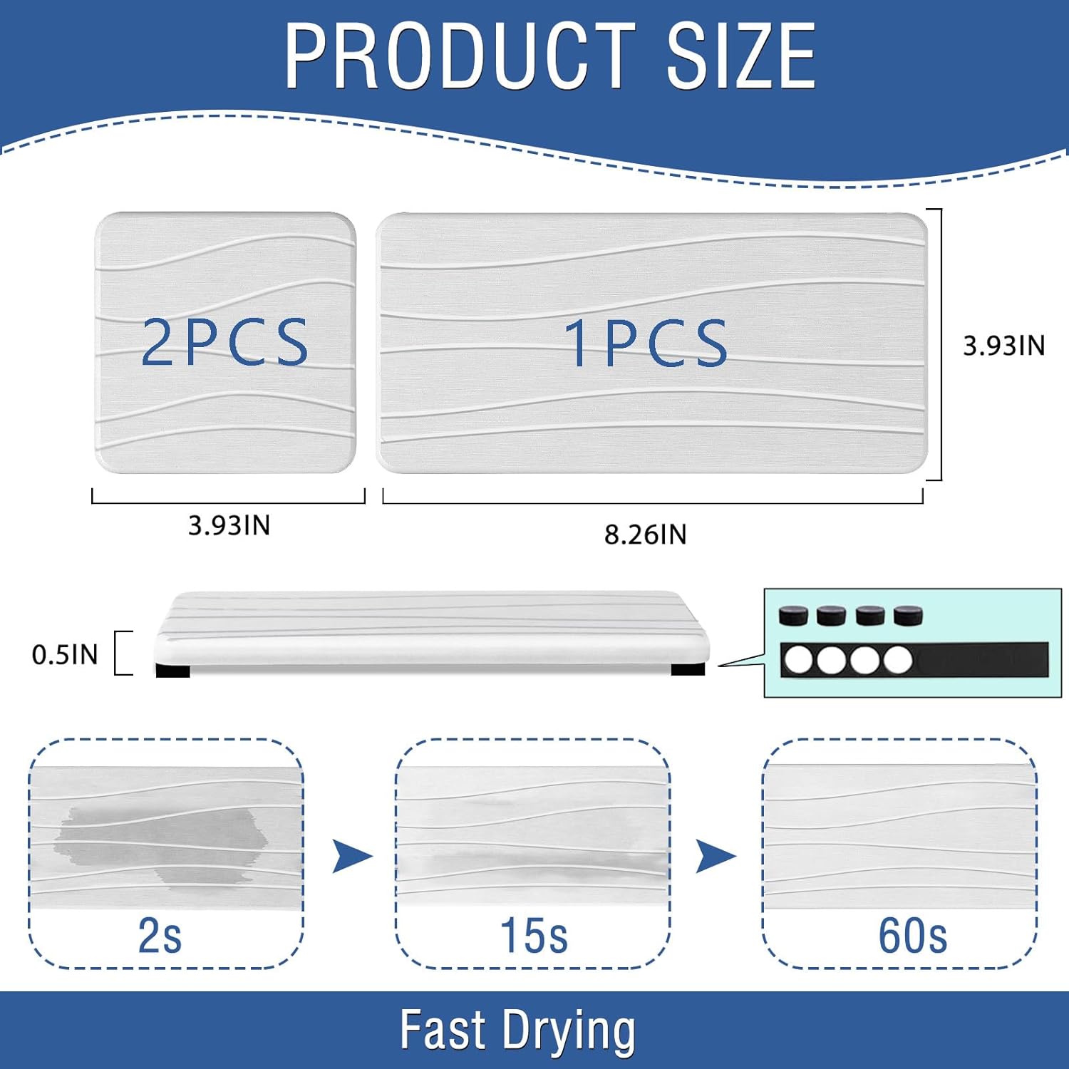 Skiennix Water Absorbing Stone Tray - Fast Drying Diatomite Coasters for Kitchen & Bathroom | 3PCS Set