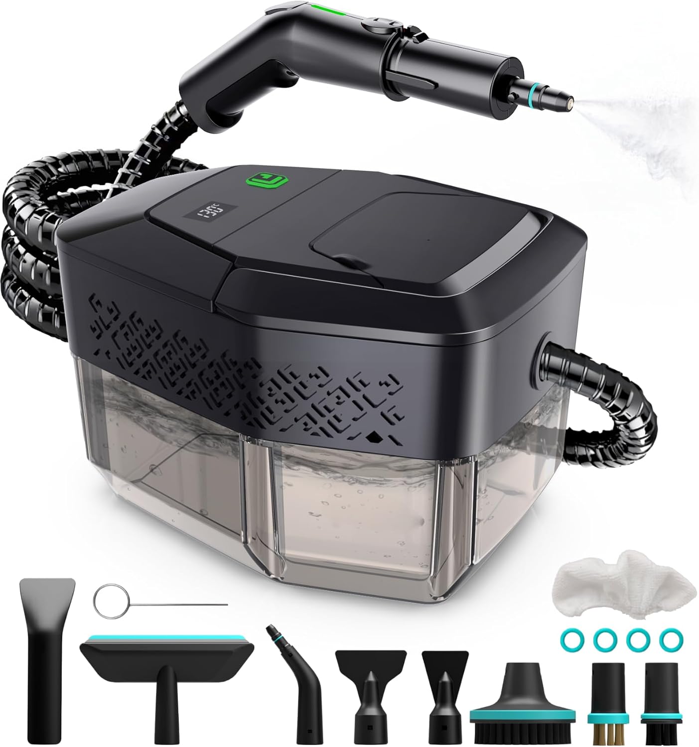 Skiennix Handheld Steam Cleaner - 3-Level Adjustable Handle, 15s Heat-Up, 1.8L Tank, 12 Accessories