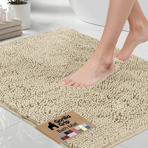 GORILLA GRIP Bath Rug Mat - Thick Soft Absorbent Chenille | Quick-Dry Microfiber, 44x26, Washable Sand
