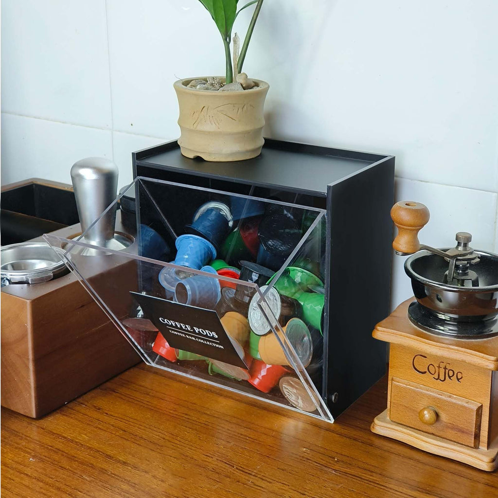 Gnjoyxuan Laundry Pods Container, Acrylic Wall Mounted Organizer with Extra Labels, Candy Dispenser Coffee Pod Holder Dishwasher Pods Case for Home,Kitchen, Office, Black