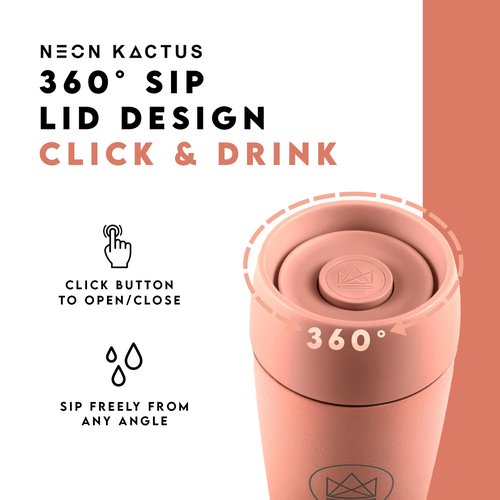 Neon Kactus 360° Travel Mug - Leakproof Insulated Coffee Mugs for Hot & Cold Drinks - Thermal Reusable Travel Cups, Fits Car Cup Holders 600ml/20oz (Pink Flamingo)