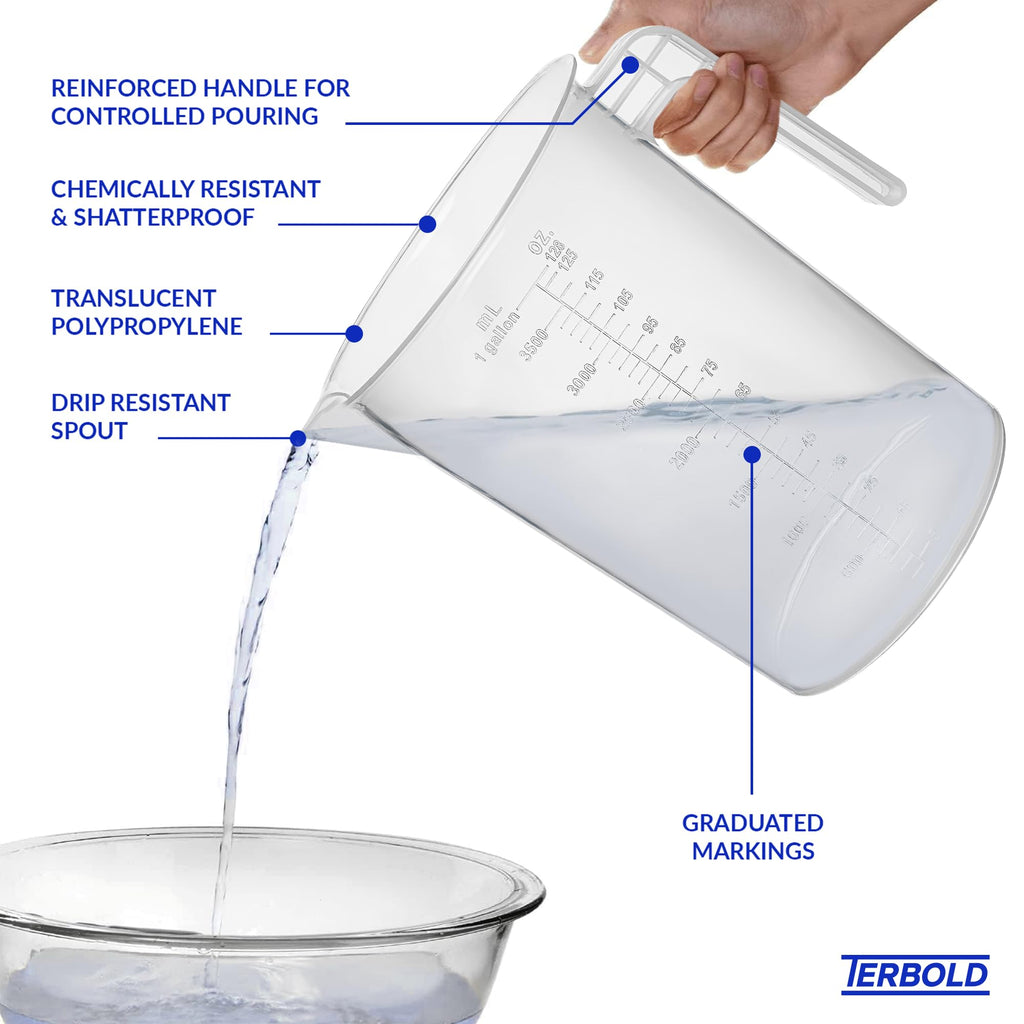 1 Gallon Measuring Pitcher | 3.785 Liter Shatterproof Plastic Large Graduated Mixing Pitchers, 1 Gallon (128 Fl Oz)