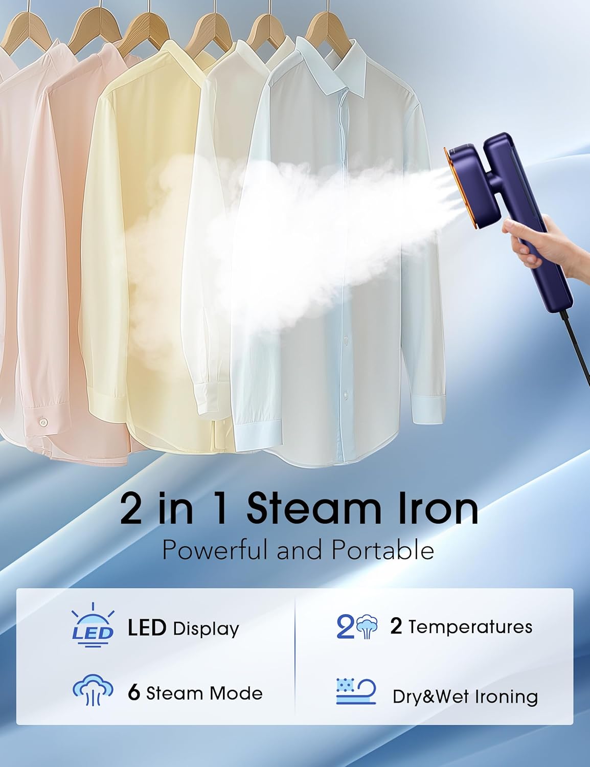 Skiennix Smart Travel Steamer - 2-in-1 Portable Iron with Fast 15s Heat-Up | 100ml Water Tank, Compact Design