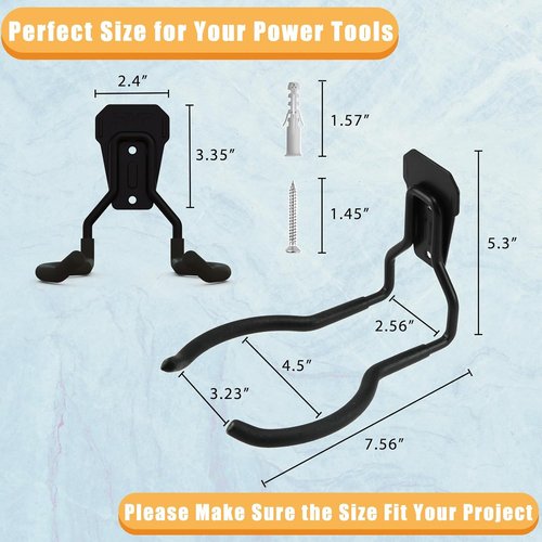 Garden Power Tool Hanger - Garage Wall Hooks for Weedeater & String Trimmer Storage | Black, 2 Pcs