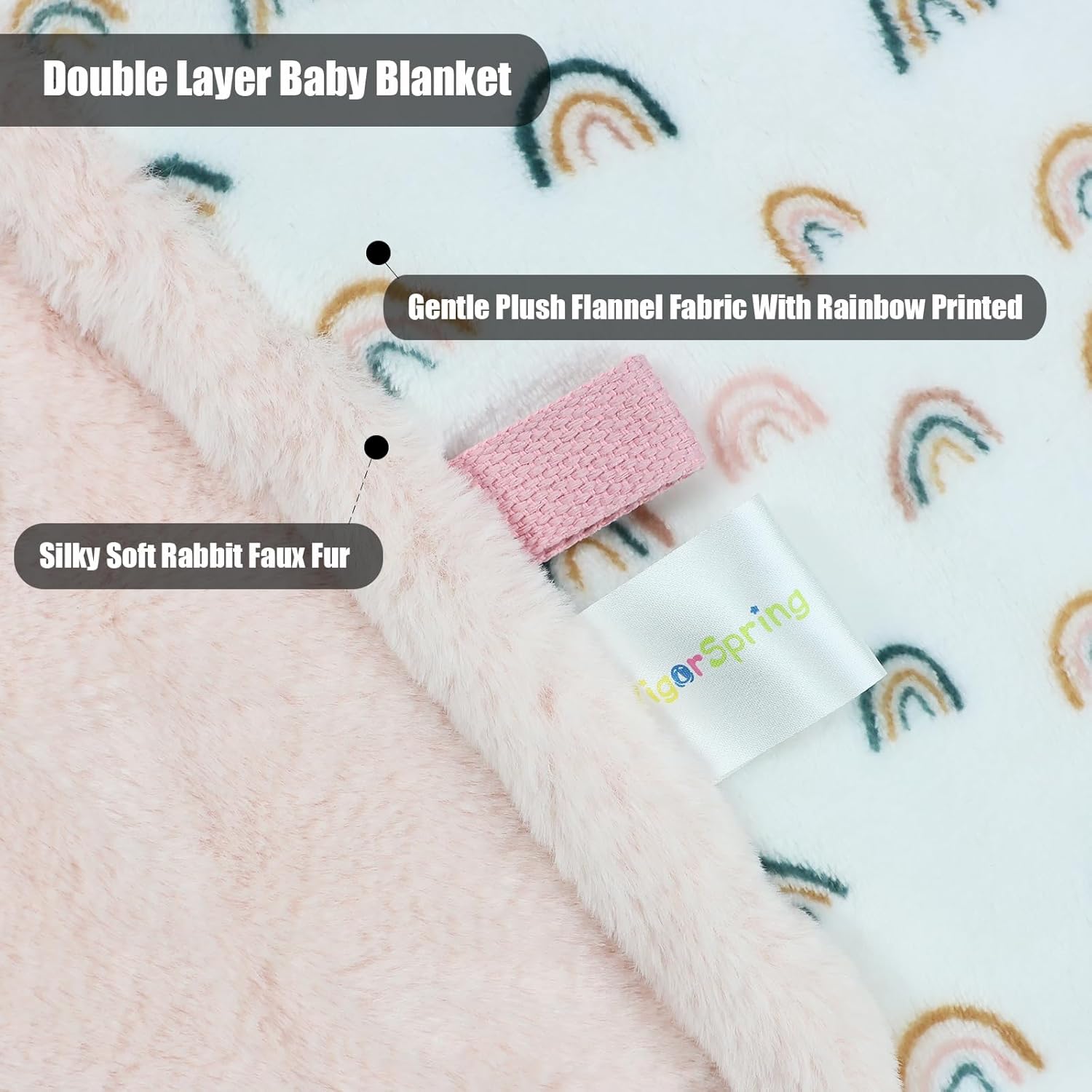 Rainbow Baby Blankets - Ultra Soft Cozy Fluffy Design with Rabbit Faux Fur Backing | 30x40 Inches