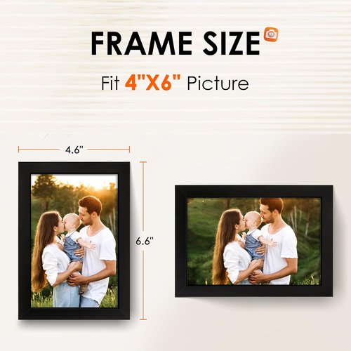 FIXSMITH 4x6 Picture Frame Set of 4 - HD Plexiglass for Wall Hanging & Tabletop Display - Black