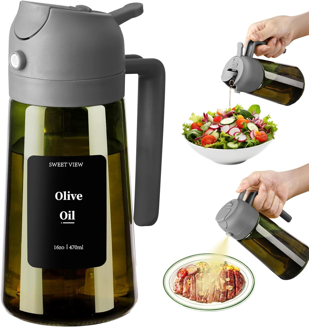 SWEET VIEW Olive Oil Dispenser - 16oz Glass Light-Proof Oil Sprayer for Cooking, Salad & BBQ