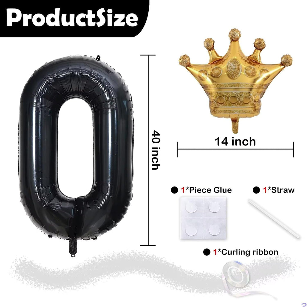 Skiennix 20th Birthday Foil Balloon - Large 40-Inch Black Number with Gold Crown | Perfect for Boys & Girls Celebrations