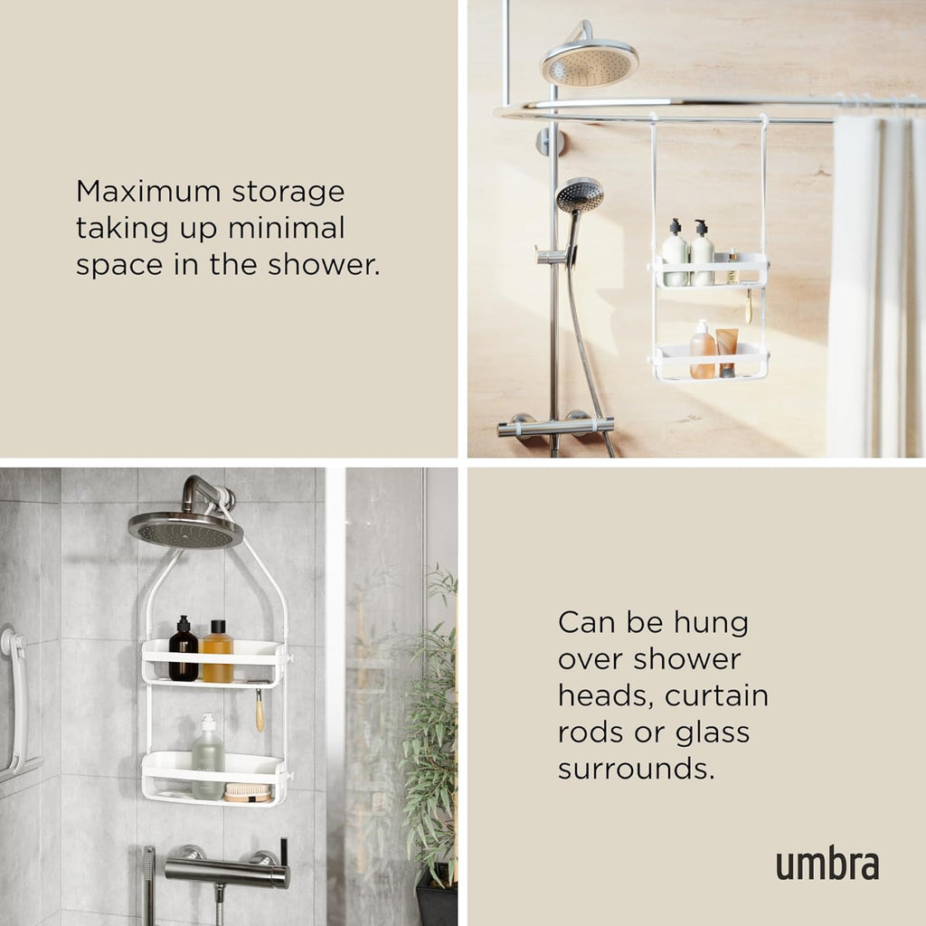 Umbra Flex Shower Caddy - 2-Tier Hanging Organizer for Bathtub | Stylish White Design