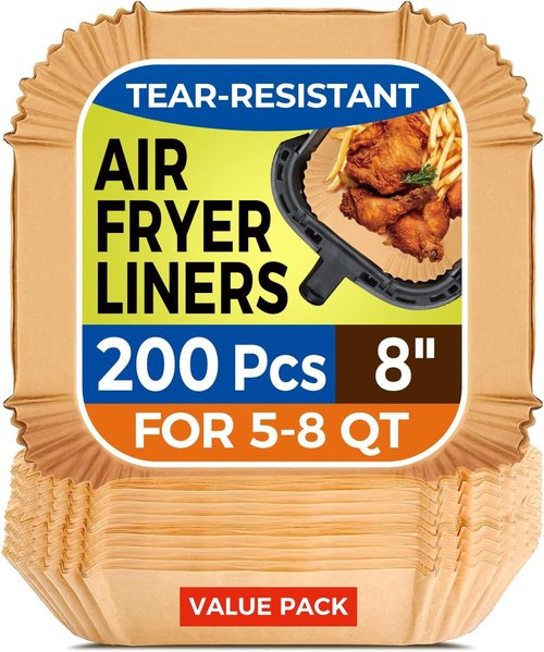 Air Fryer Paper Liners - 200 Disposable Non-Stick Baking Liners for 5-8 Qt Air Fryers | 8" Square Parchment