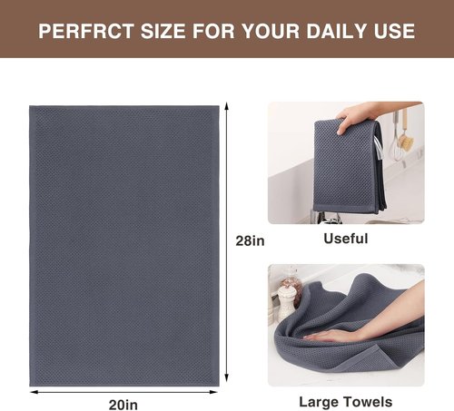 Homaxy 100% Cotton Oversized Waffle Weave Dish Towels - Ultra Soft & Absorbent, 20 x 28 Inches, 6-Pack | Dark Grey