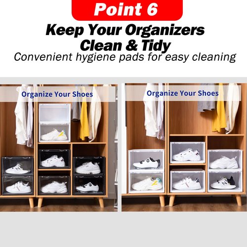 Letusto Premium Shoe Storage Boxes - Clear Plastic Shoe Throne Display Case (6 pack, Neon Green), Stackable Shelves Large Sneaker Containers Cases with Lids + 6 Hygiene Pads & Shapers