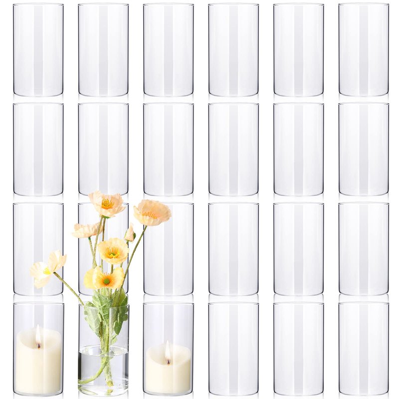 24 Pcs Tall Glass Vases Bulk, 6 Inch Clear Cylinder Flower Vases Transparent Candle Holder for Wedding Centerpieces and Home Decor