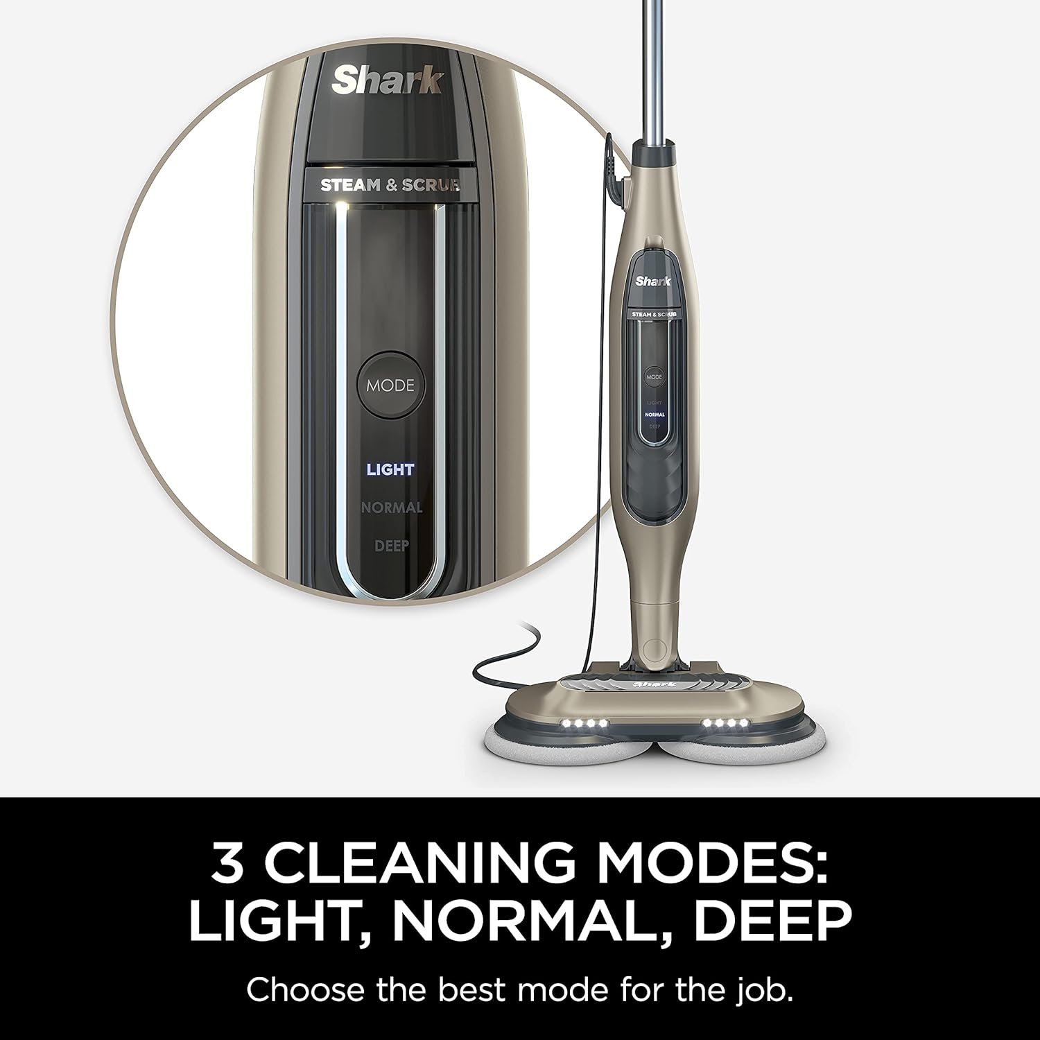 Shark S7001 Mop - Scrub & Sanitize Hard Floors with 4 Washable Pads, 3 Steam Modes & LED Headlights - Gold