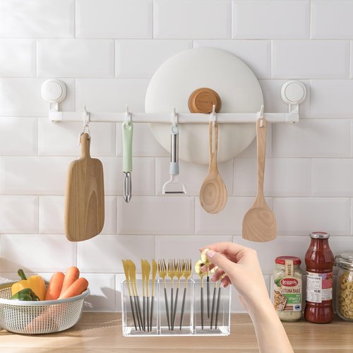 BingegePet Acrylic Kitchen Utensil Holder, Cutlery Caddy with 3 Sections of Storage, Cutlery Organizer for Forks, Knives and Spoons