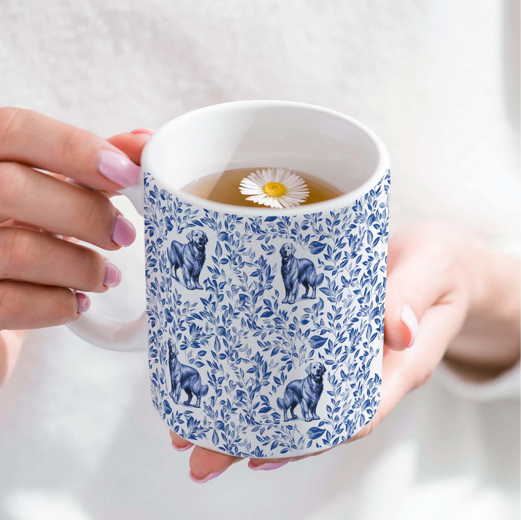 RVEAFA Golden Retriever Blue French Toile Coffee Mug, Golden Retriever Lover Gifts for Women, Blue Toile Coffee Cup for Goldens Mom, Birthday Gifts for Dog Mom, Dog Dad, 11 oz
