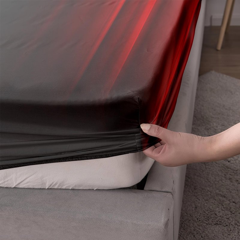 Axolotl Red and Black Sheet Set Twin Size, Abstract Ombre Decor Bed Sheets, Metallic Modern Sheets for Adults Men Women - 1 Flat Sheet, 1 Fitted Sheet, 2 Pillowcases