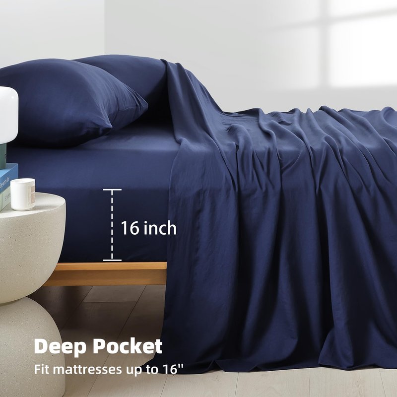 AKK Navy Blue Sheet Set Twin Size - Soft Microfiber Bed Sheets for Extra Deep Pocket, Hotel Luxury Cooling Bedding Sets, Wrinkle Free Oeko-Tex, 4 Piece
