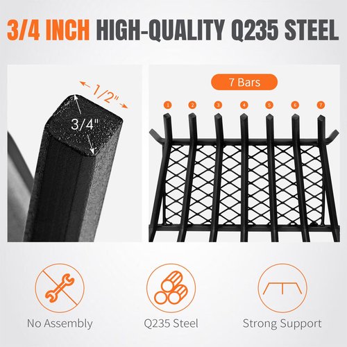 Fireplace Grates with Ember Retainer- 21 Inch Fireplace Log Grate Heavy Duty Solid Steel 7-Bars, Fire Grate, Inside Wrought Cast Iron Wood Stove Pit for Indoor Outdoor Chimney Hearth
