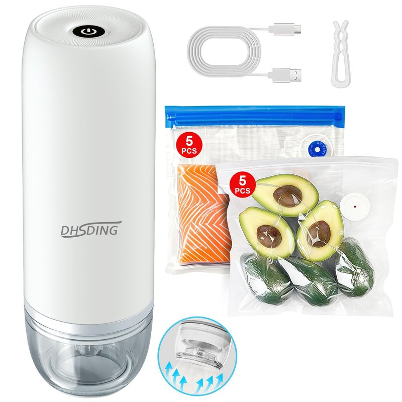 DHSDING Handheld Vacuum Sealer for Food – Portable Mini Food Saver with 10 Reusable BPA-Free Bags – Compact Vacuum Sealer Machine for Sous Vide, Meal Prep & Food Storage