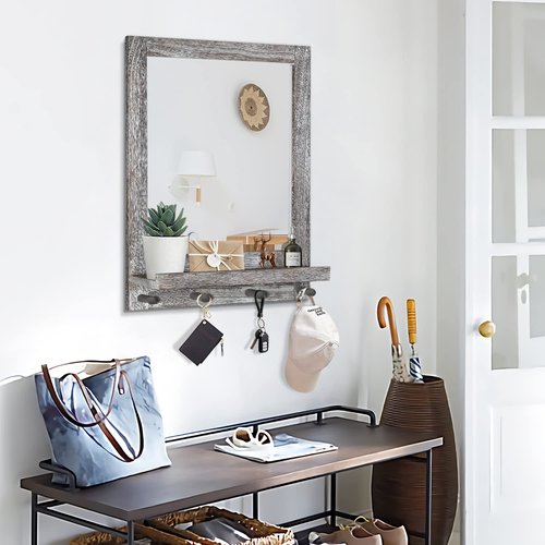 Rustic Rectangle Mirror with Self Mounted Frame for Bedroom Living Room Entryway Wall Mirror