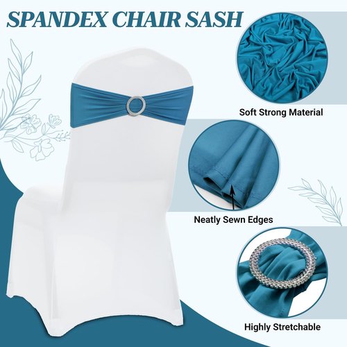 MDS Spandex Chair Sashes - 250 Pack of Dark Teal Elastic Stretch Bands with Slider Bow for Weddings