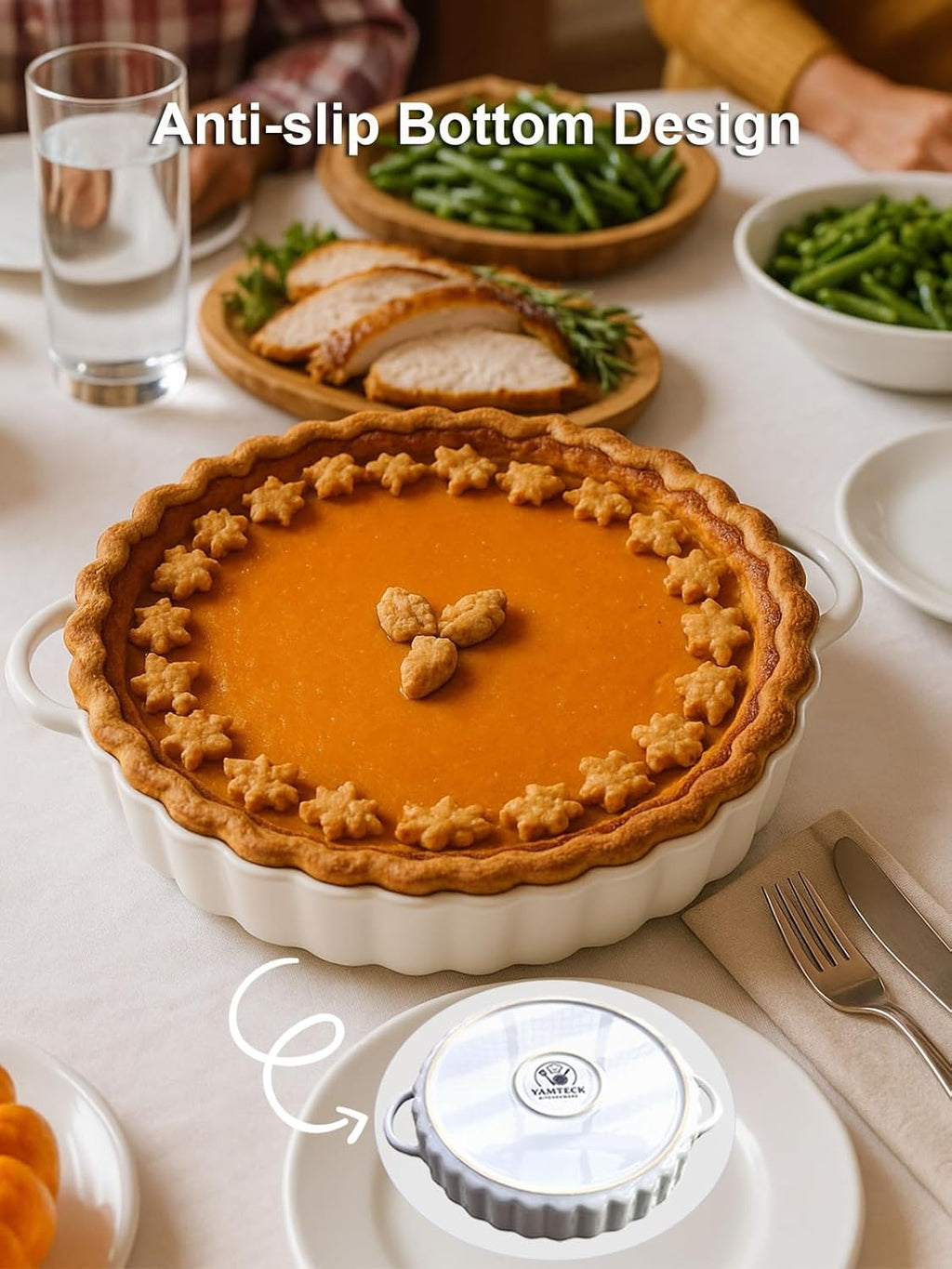 Skiennix Deep Ceramic Pie Pan - 10x2 Inch with Easy Grip Handles | Lead-Free, Oven & Dishwasher Safe, Ideal for Baking Pies, Quiches, and Casseroles