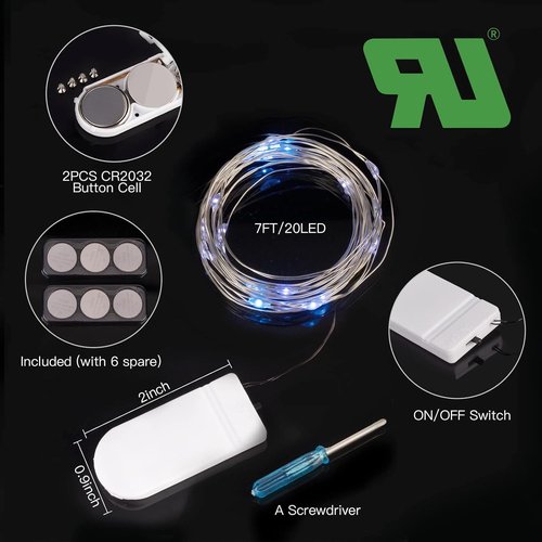 Brightown 12 Pack LED Fairy Lights - Waterproof Silver Wire, 20 LED Firefly Lights for DIY Decor | 7 Feet, Blue & White