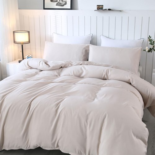 SDIII Cream Duvet Cover Set Full with 2 Pillowcases, Not Including Comforter Inside, Microfiber Beige Duvet Cover Full Zipper Closure and Corner Ties