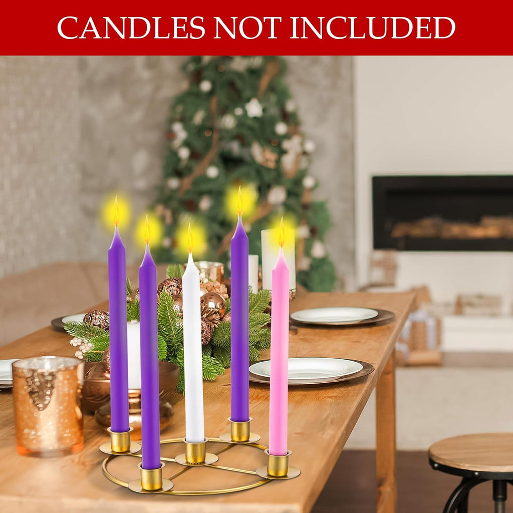 Newtay Christmas Advent Wreath Candle Holder - 5 Candle Metal Ring, 8.5 Inch Table Decoration