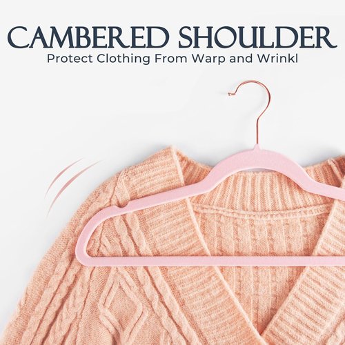 HOUSE DAY Pink Velvet Hangers - Premium Non-Slip Felt Clothes Hangers | 360° Swivel Rose Gold Hook, Space-Saving Design