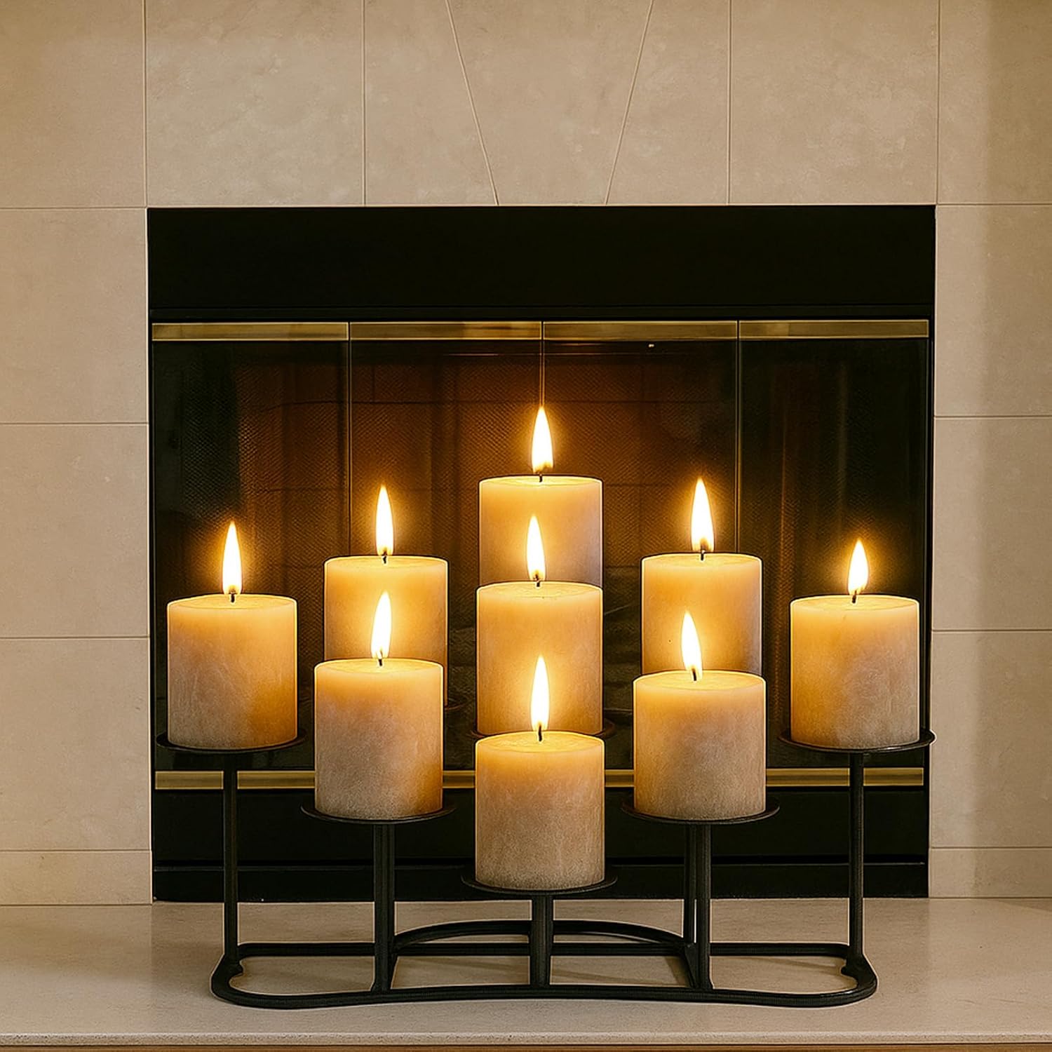 Smtyle Fireplace Candelabra - Modern Black Matte Multi-Tier Centerpiece for Pillar Candles