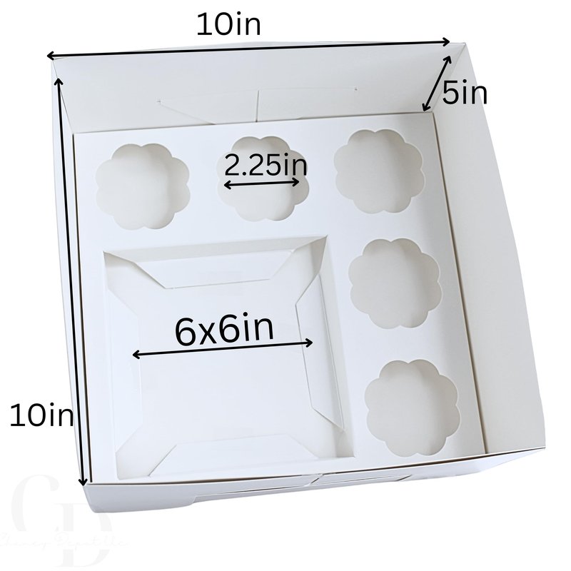 Chaney Depot LLC Bento Cake and Cupcake Box, 5 Cupcake Cavities and 1 4-5in Cake Slot Easy Assembly - 15 Pack, 10x10x4.75 Inches